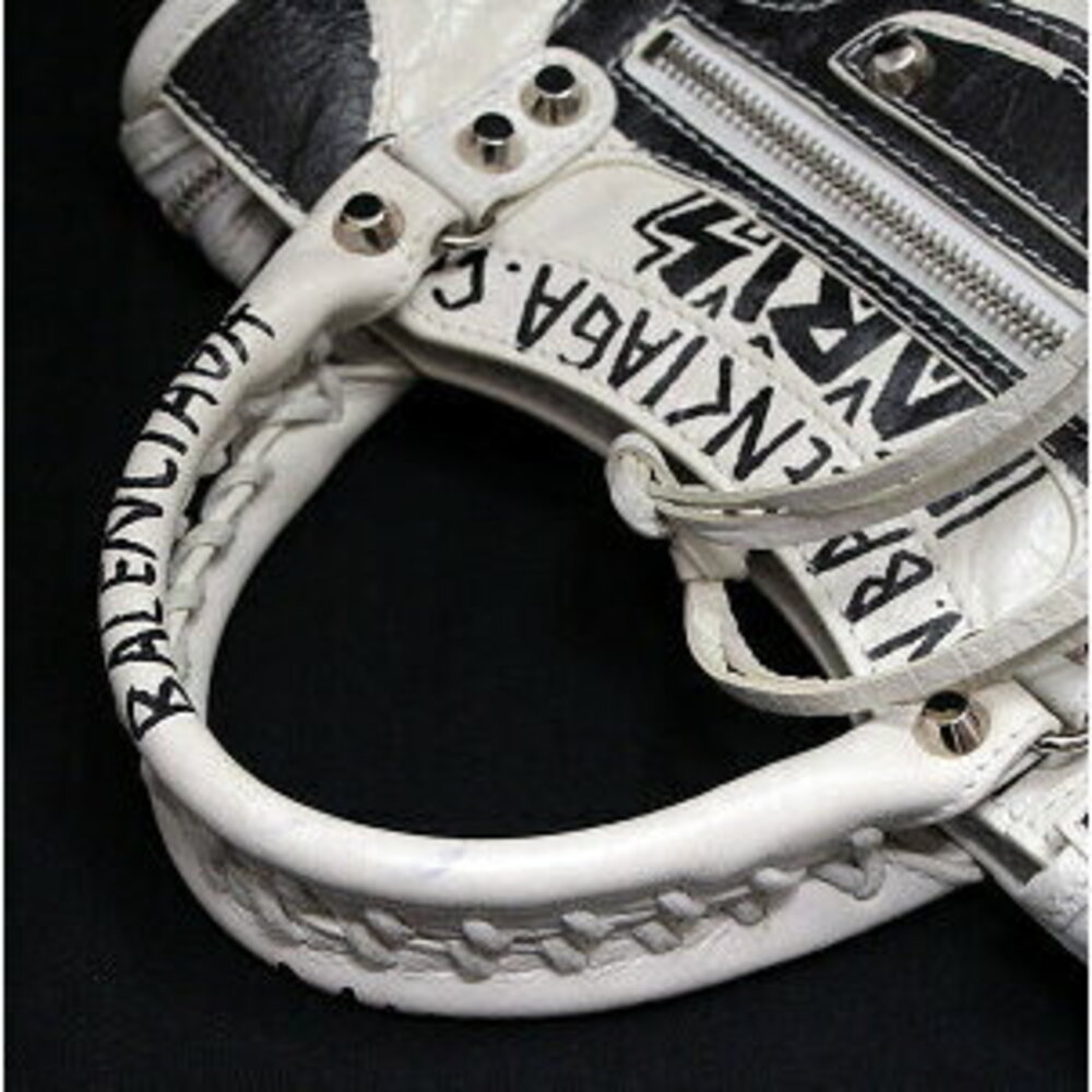 Balenciaga City Graffiti Shoulder Bag Leather Black White - Picture 4 of 6